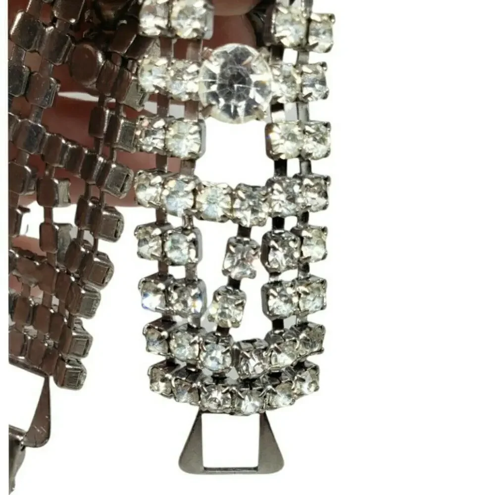 Vintage Bracelet Clear Rhinestone Chunky Wide Wedding Jewelry Juliana